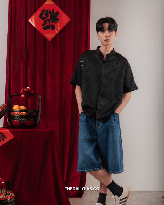 Vintage Jacquard Tang Shirt in Black