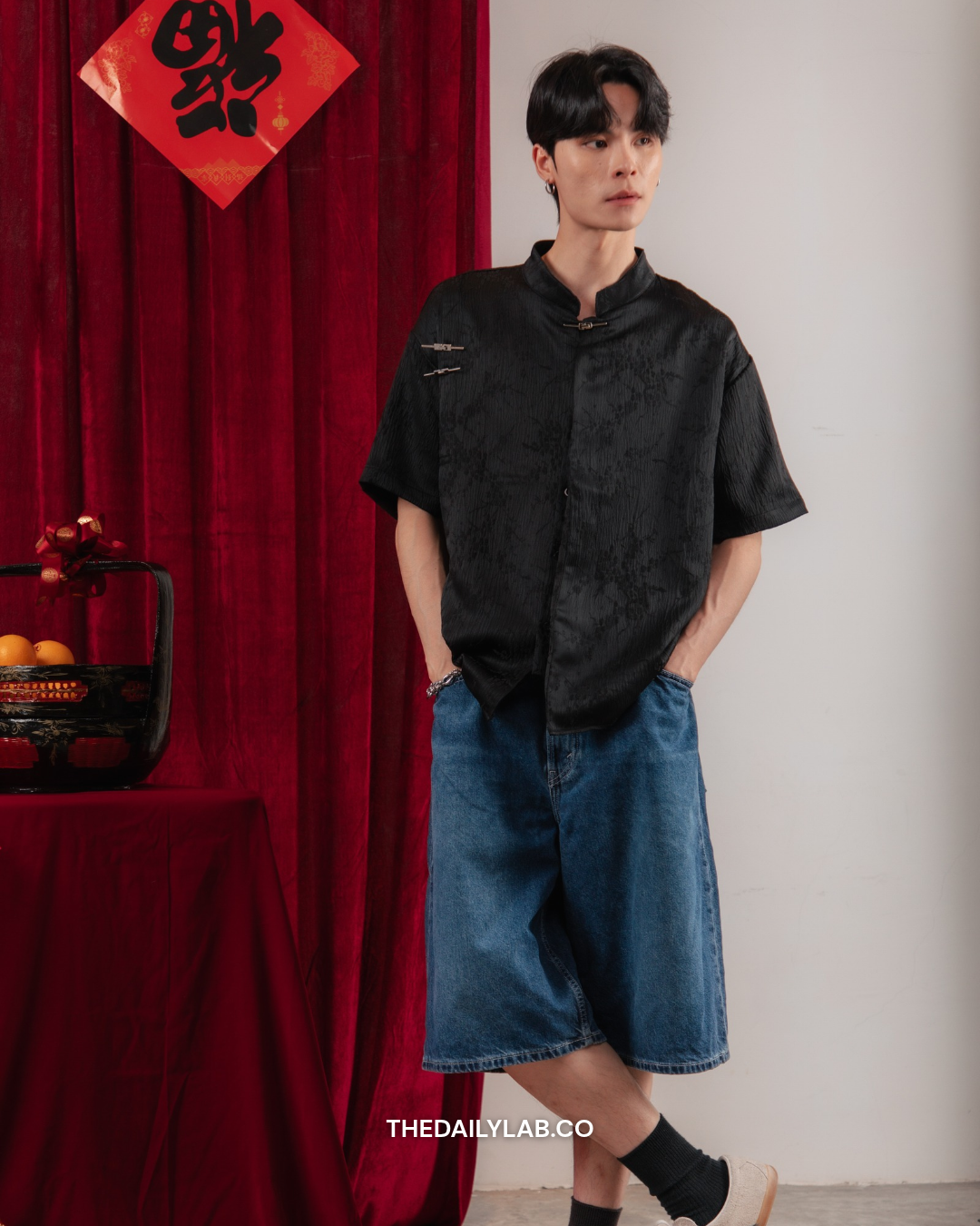 Retro Chinese Denim Jacket in Black