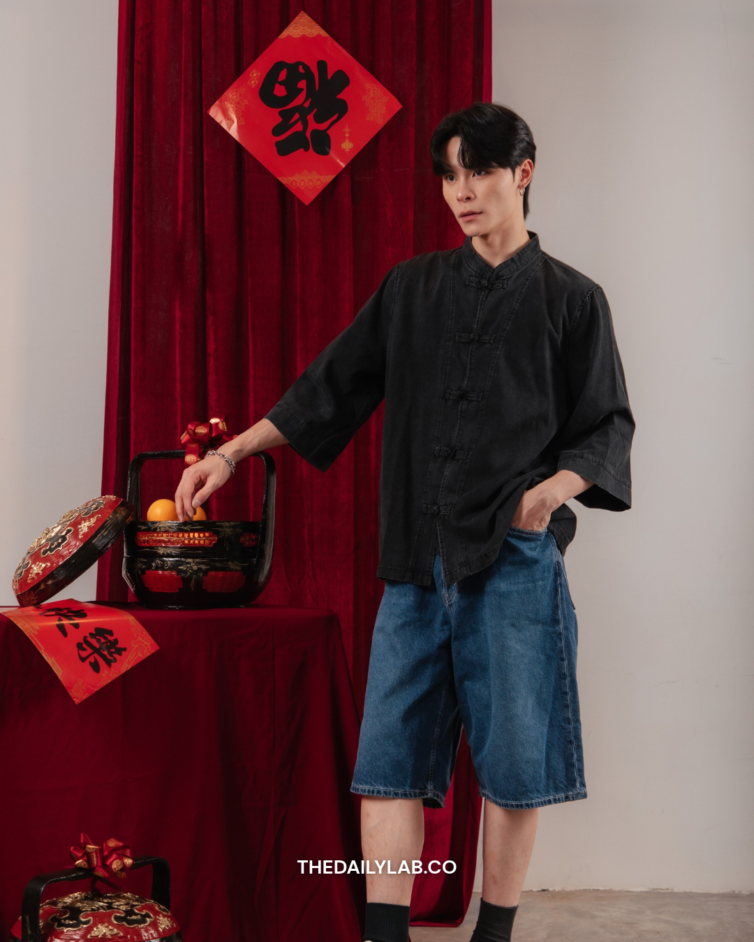 Retro Chinese Denim Jacket in Black