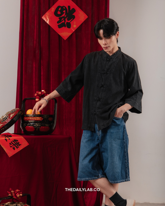 Retro Chinese Denim Jacket in Black