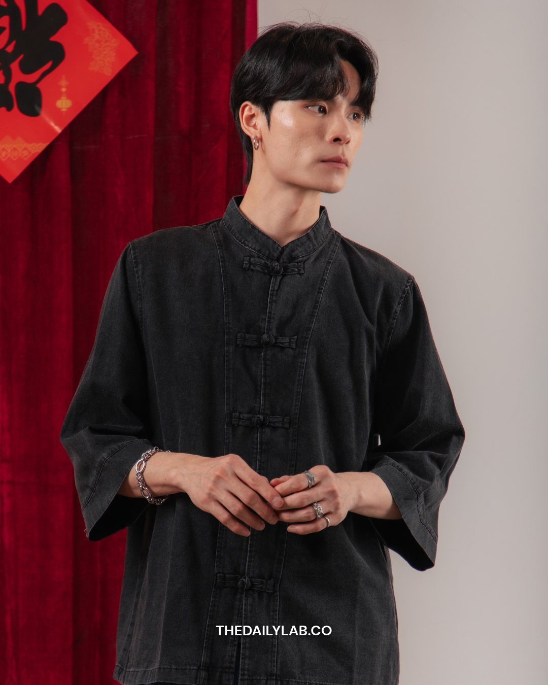 Retro Chinese Denim Jacket in Black