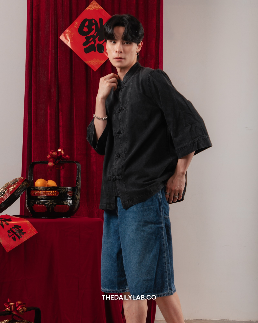Retro Chinese Denim Jacket in Black