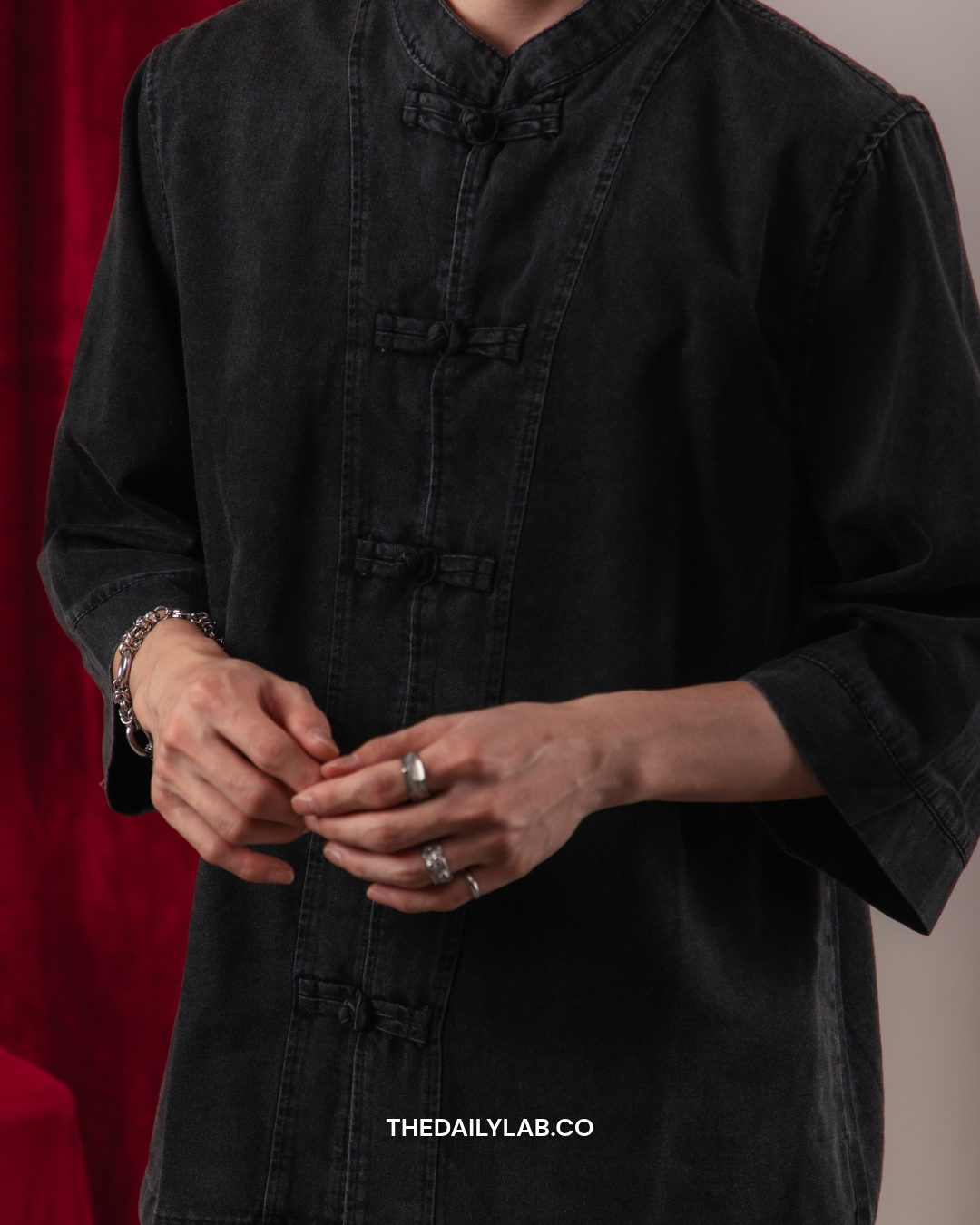 Retro Chinese Denim Jacket in Black
