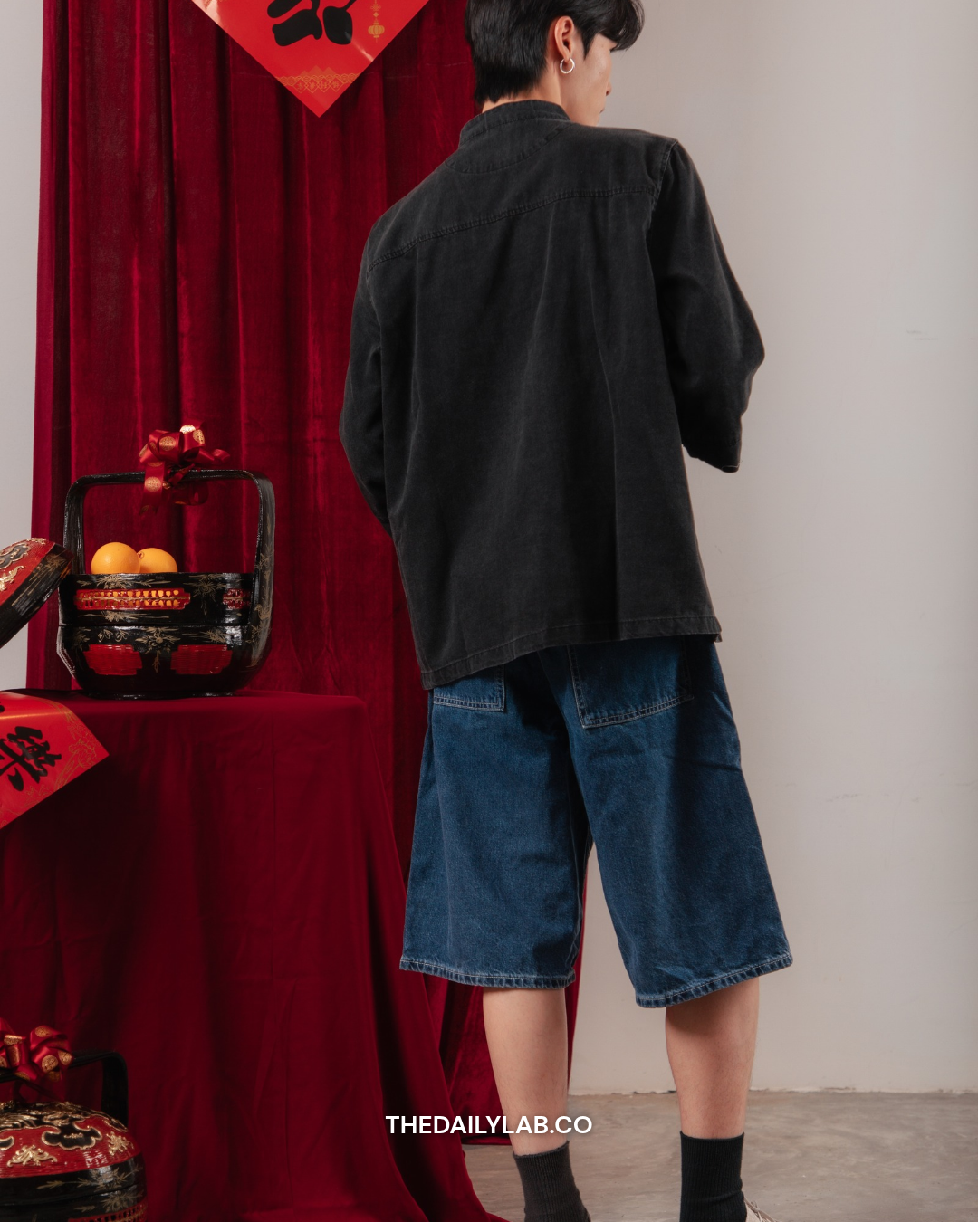 Retro Chinese Denim Jacket in Black