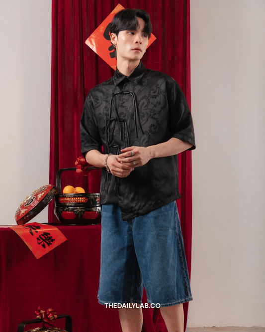 Floral Knot Tang Shirt in Black