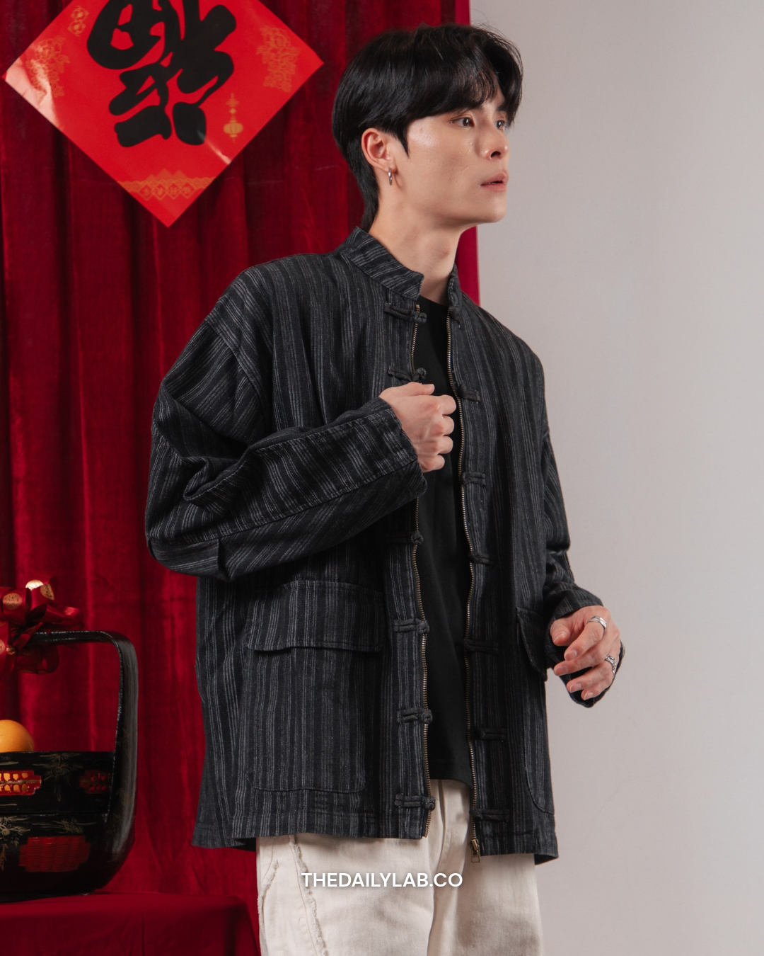 Vintage Chinese Denim Tang Jacket  in Black