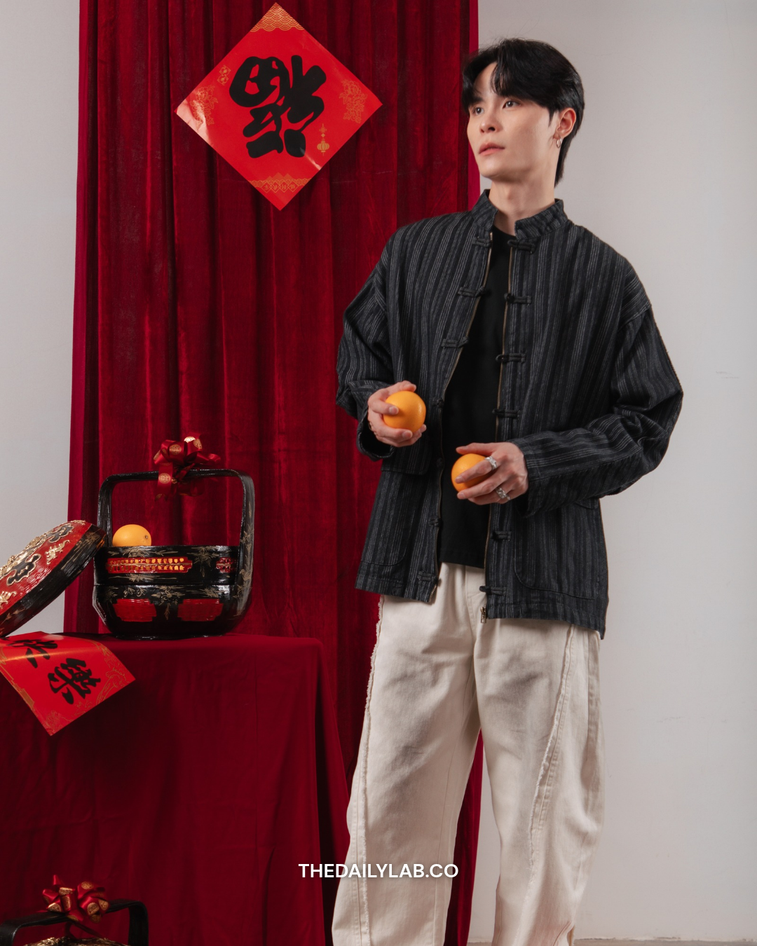 Vintage Chinese Denim Tang Jacket  in Black