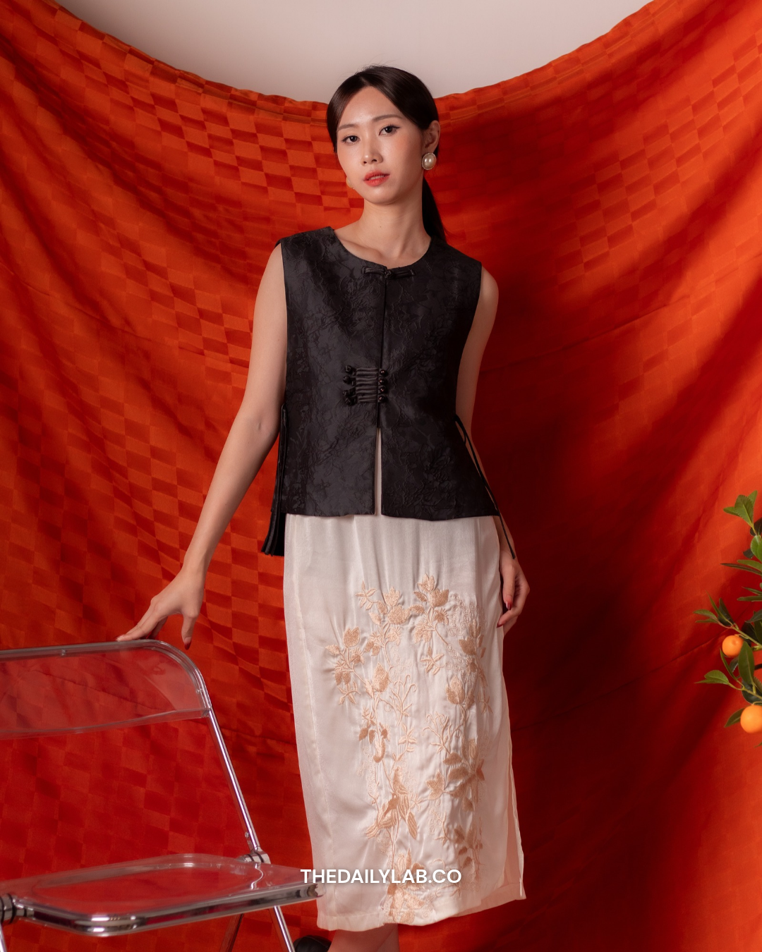 Ivory Blossom Jacquard Skirt