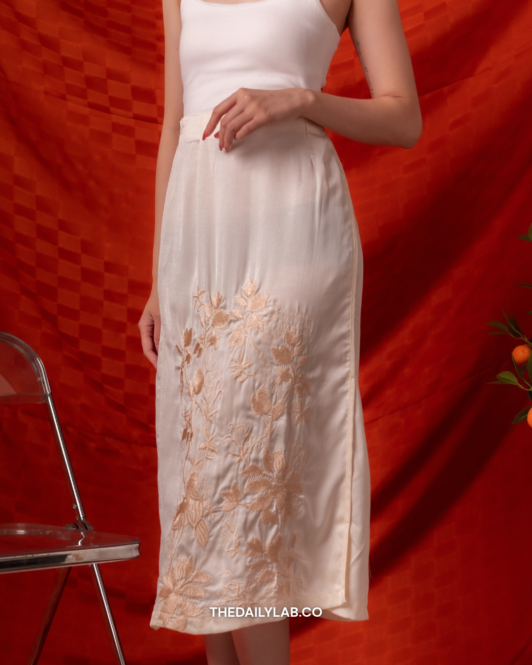 Ivory Blossom Jacquard Skirt