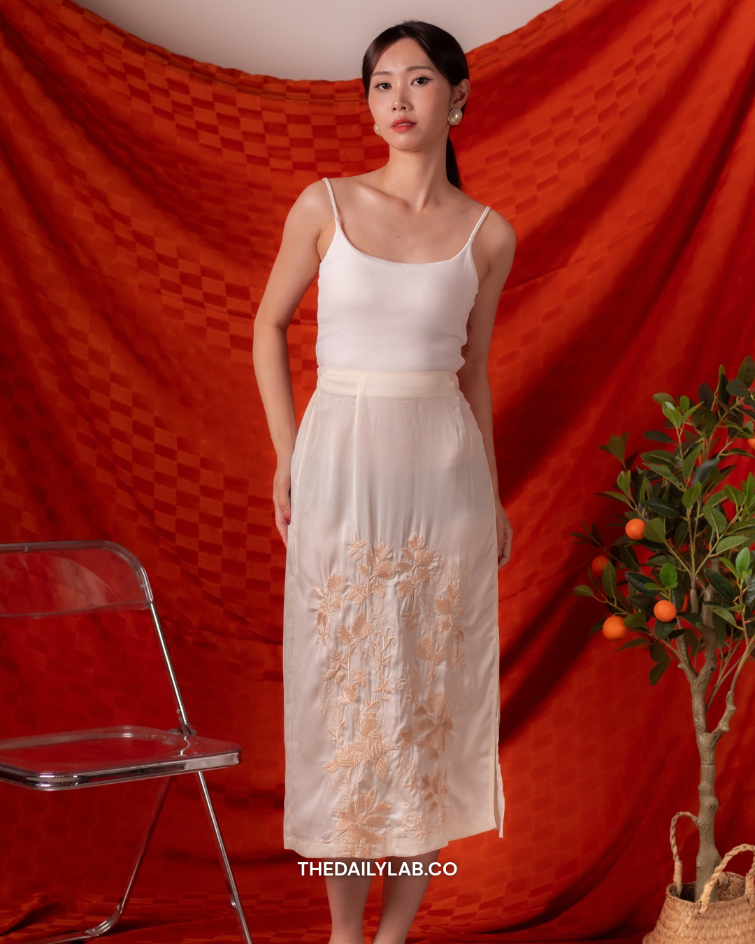 Ivory Blossom Jacquard Skirt