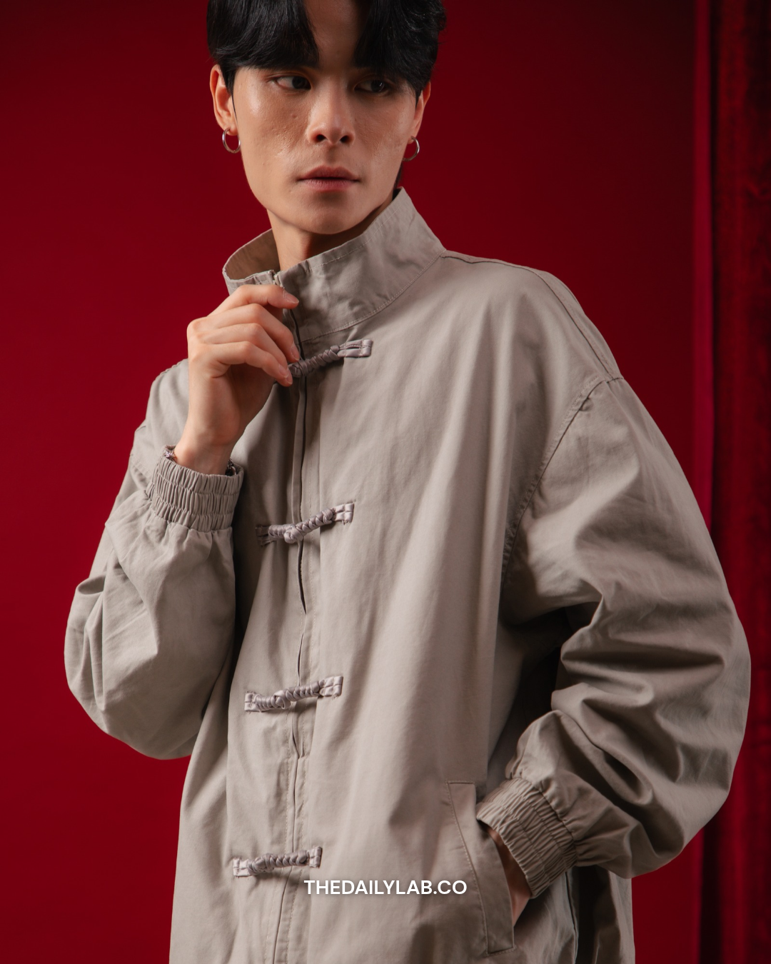 Vintage Knot Bomber Jacket in Light Grey