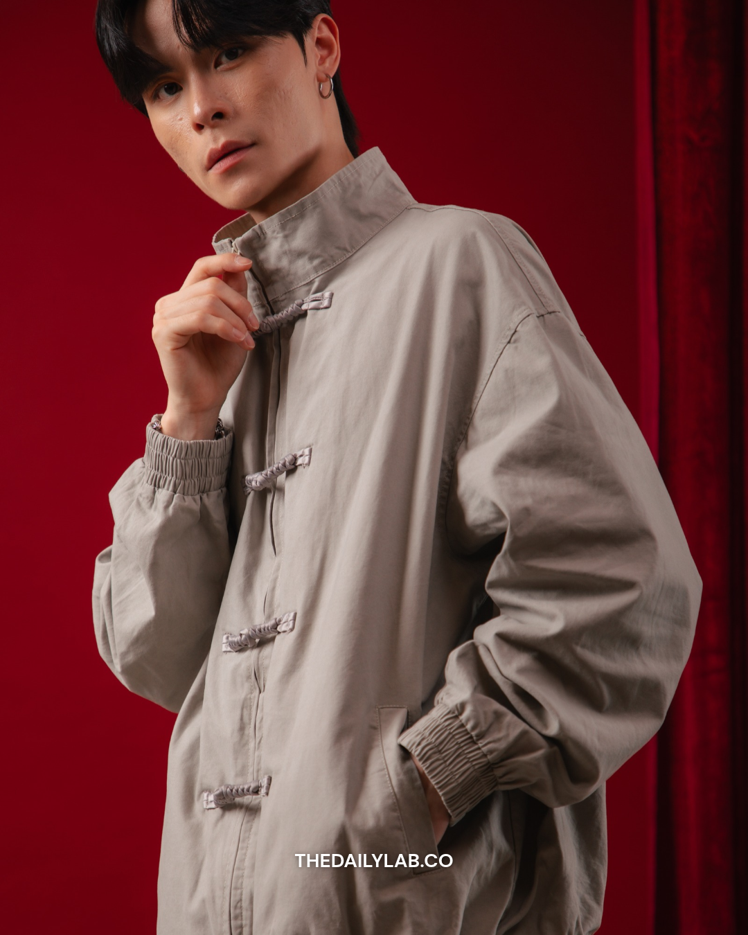 Vintage Knot Bomber Jacket in Light Grey