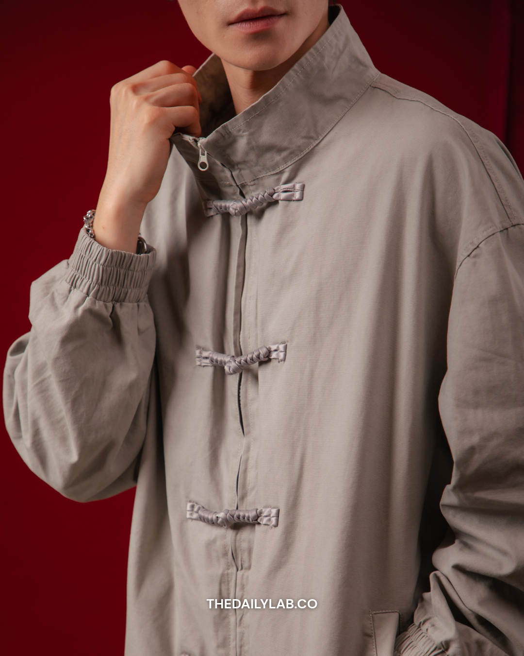 Vintage Knot Bomber Jacket in Light Grey