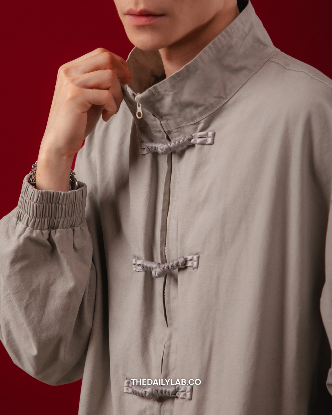 Vintage Knot Bomber Jacket in Light Grey