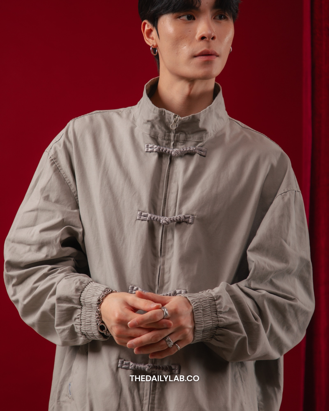 Vintage Knot Bomber Jacket in Light Grey