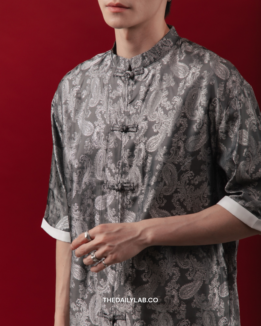 Mercury Brocade Tang Shirt in Grey