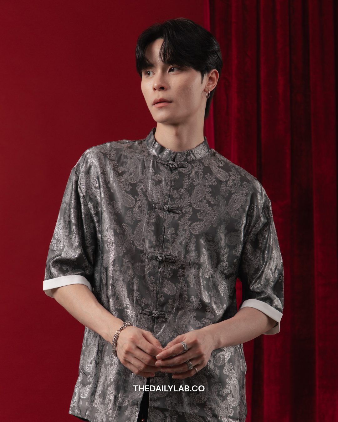 Mercury Brocade Tang Shirt in Grey