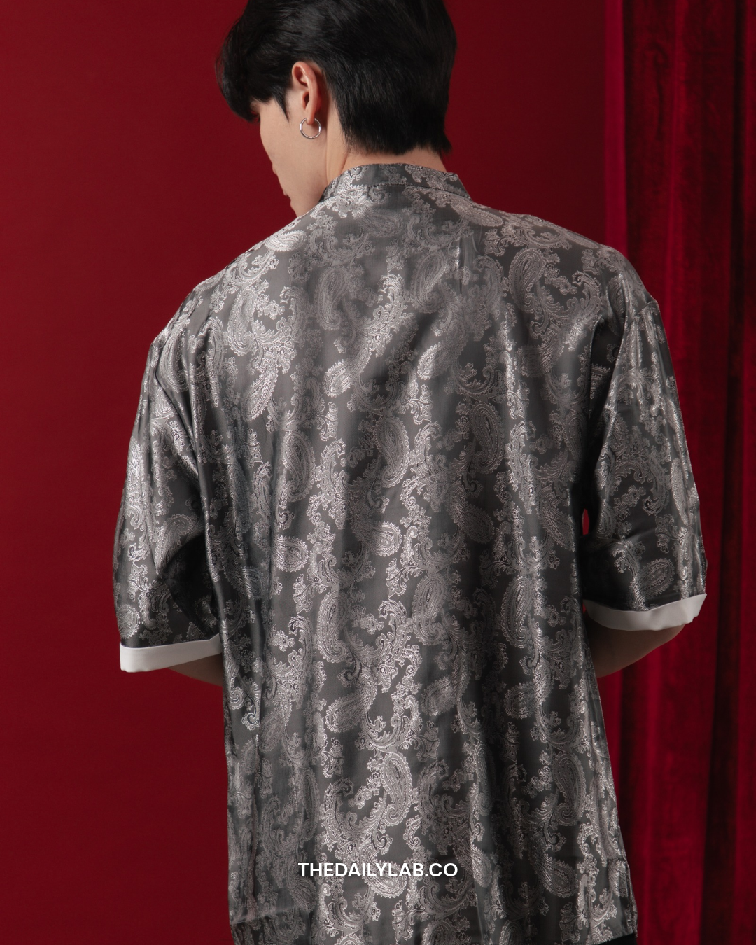 Mercury Brocade Tang Shirt in Grey
