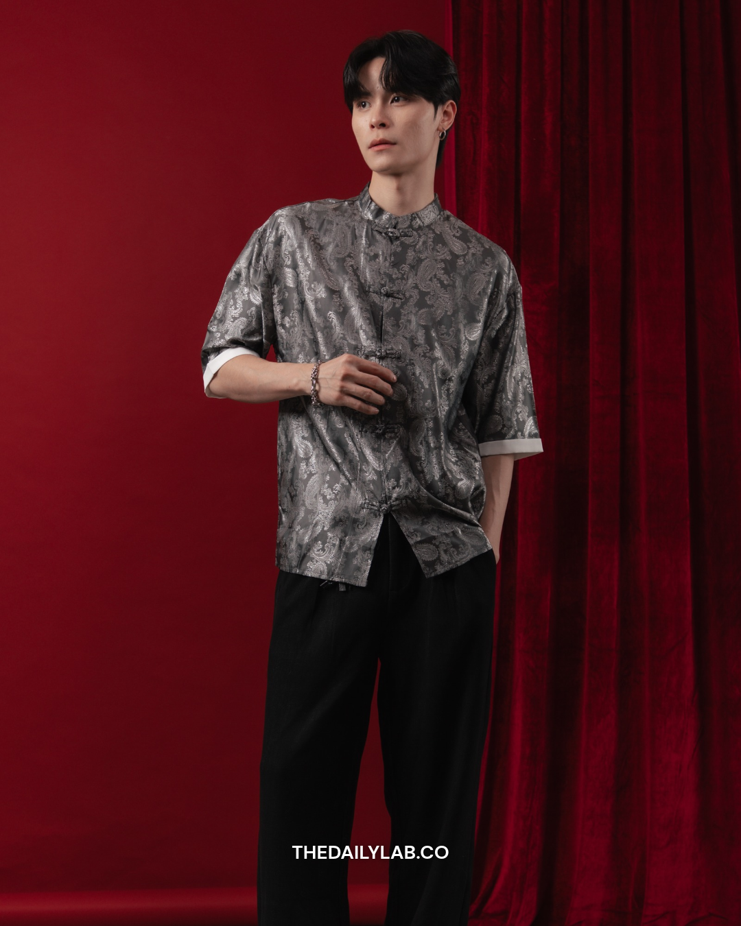 Mercury Brocade Tang Shirt in Grey