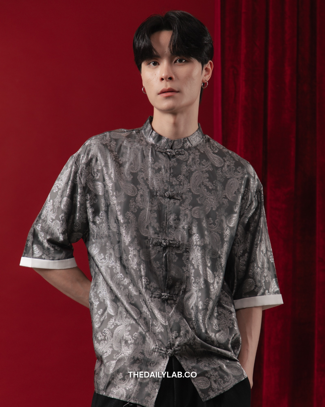 Mercury Brocade Tang Shirt in Grey