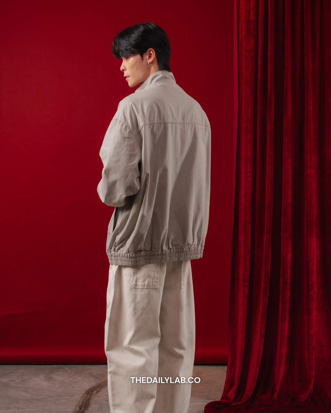 Vintage Knot Bomber Jacket in Light Grey