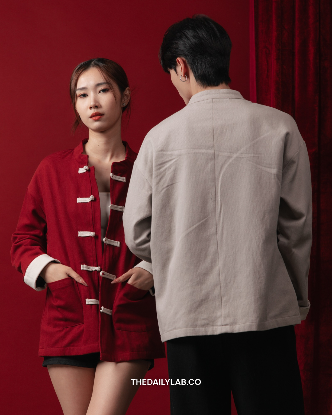 Auspicious Knot Tang Jacket in Red