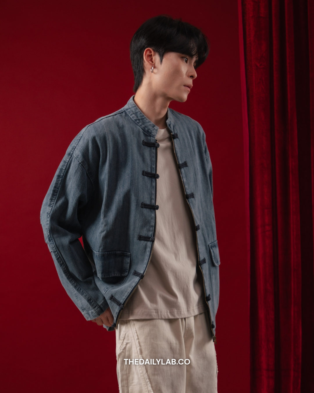 Vintage Chinese Denim Tang Jacket  in Blue