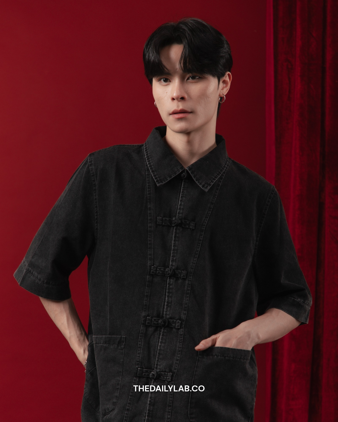 Azure Mist Denim Tang Shirt in Black