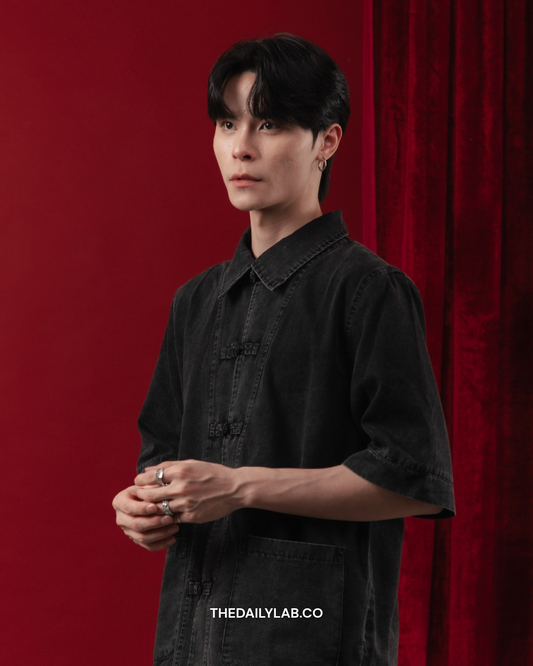 Azure Mist Denim Tang Shirt in Black