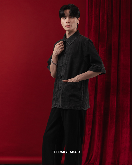 Azure Mist Denim Tang Shirt in Black