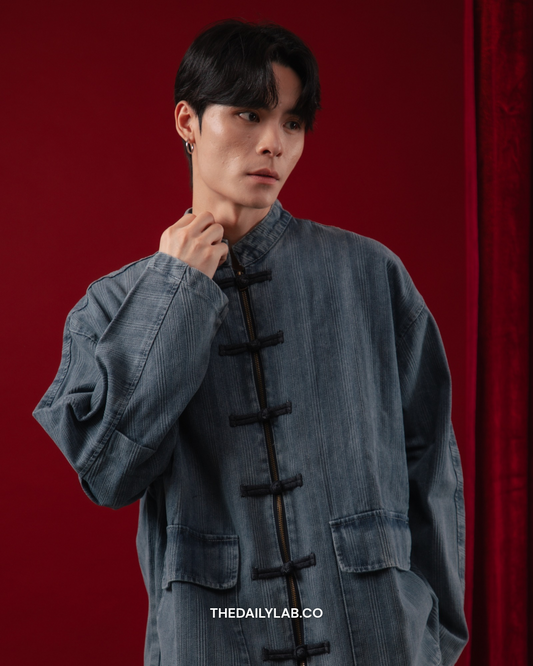 Vintage Chinese Denim Tang Jacket  in Blue