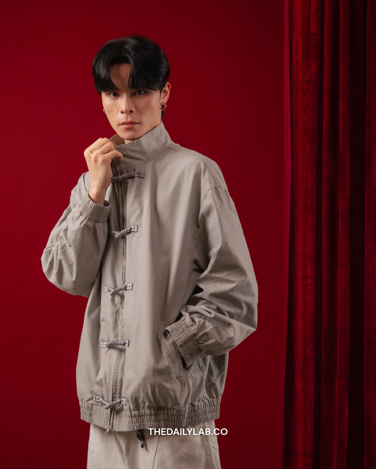 Vintage Knot Bomber Jacket in Light Grey