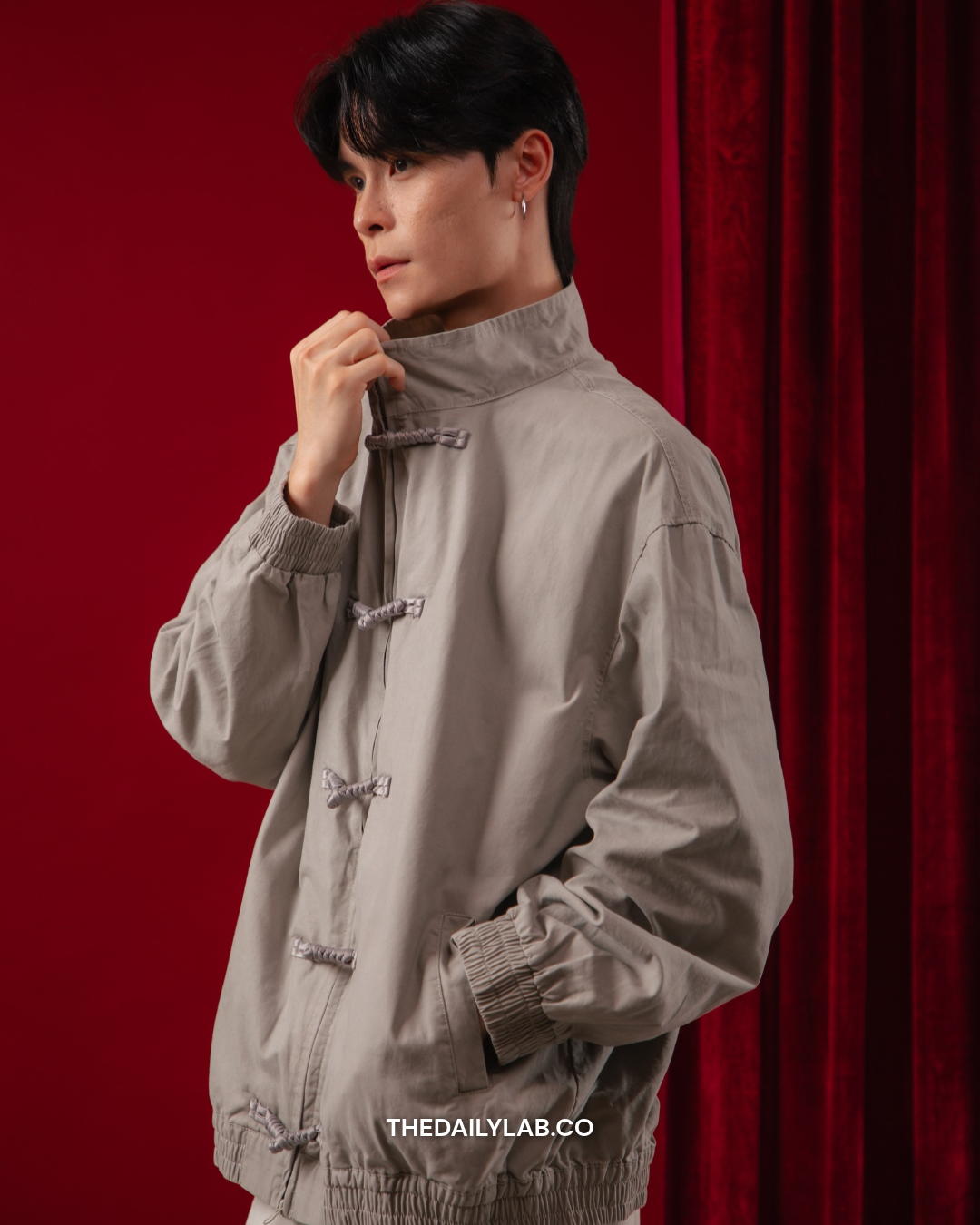 Vintage Knot Bomber Jacket in Light Grey