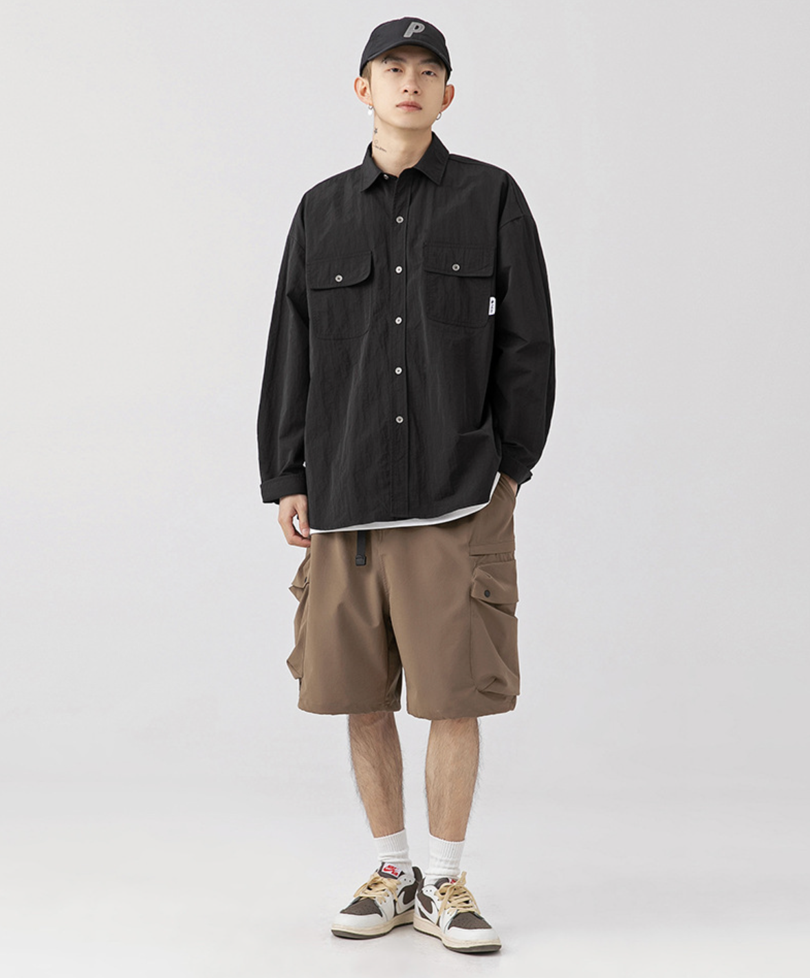 Retro Workwear Long Sleeve Shirt in Black