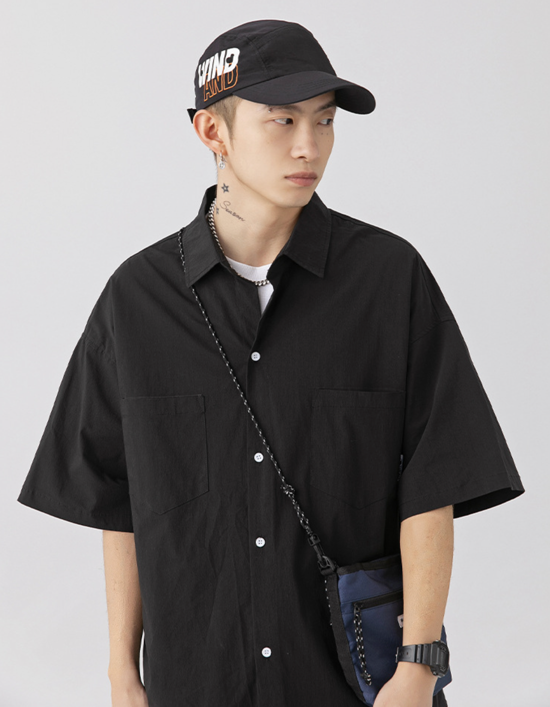 Urban Nylon Buttoned Shirt in Black