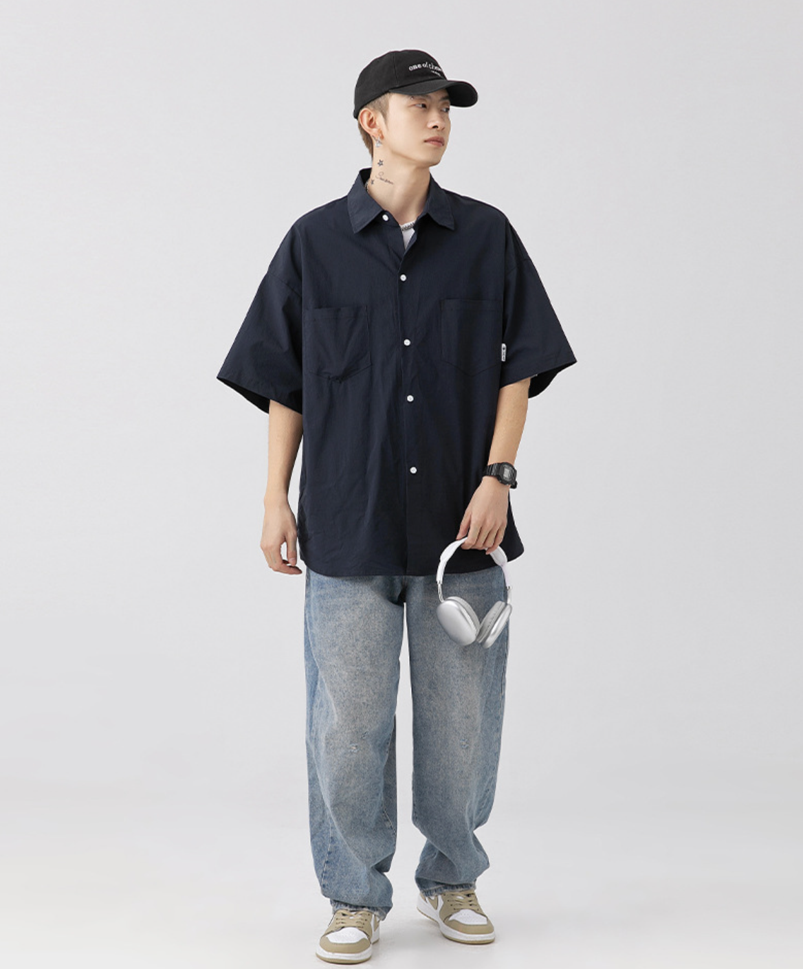 Urban Nylon Buttoned Shirt in Dark Blue – The Daily Lab