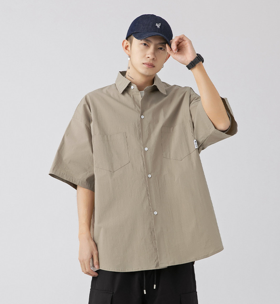 Urban Nylon Buttoned Shirt in Khaki