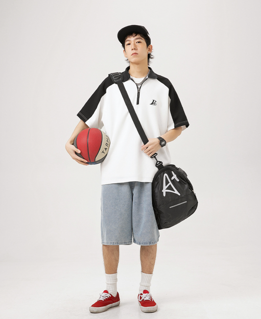 250G Heritage Half-Zip Oversized Tee in Black
