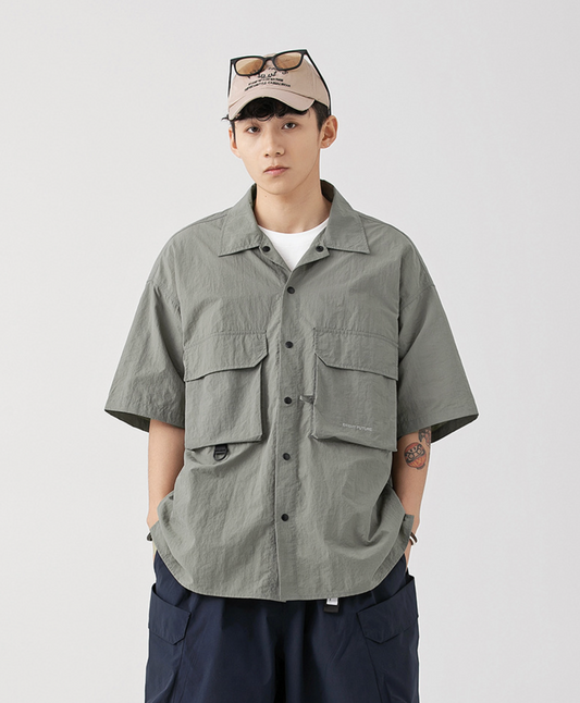 Nylon Cargo Buttoned Shirt in Ash Green (Size M & XXL)