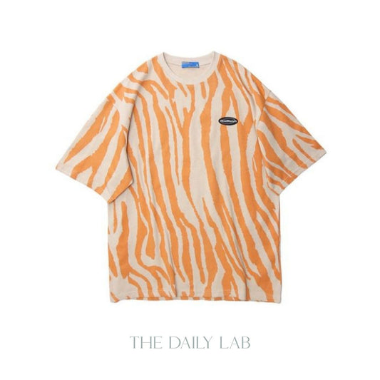 Cotton Striped Tee in Orange