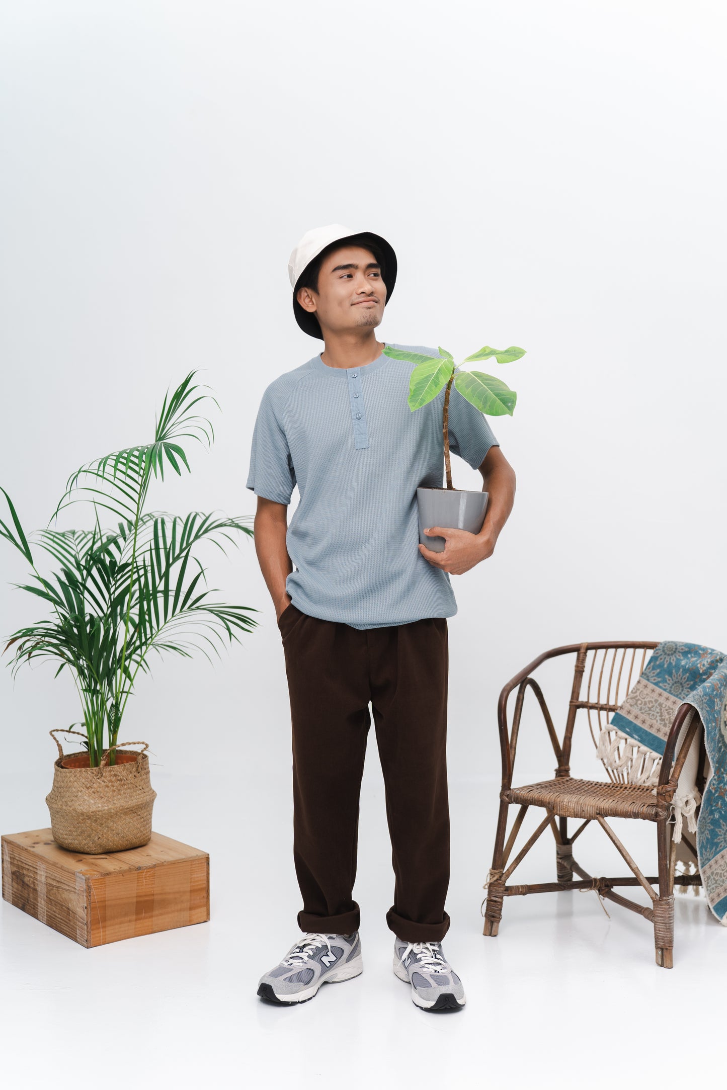 Teruna Waffle Men Collar Shirt in Ash Blue