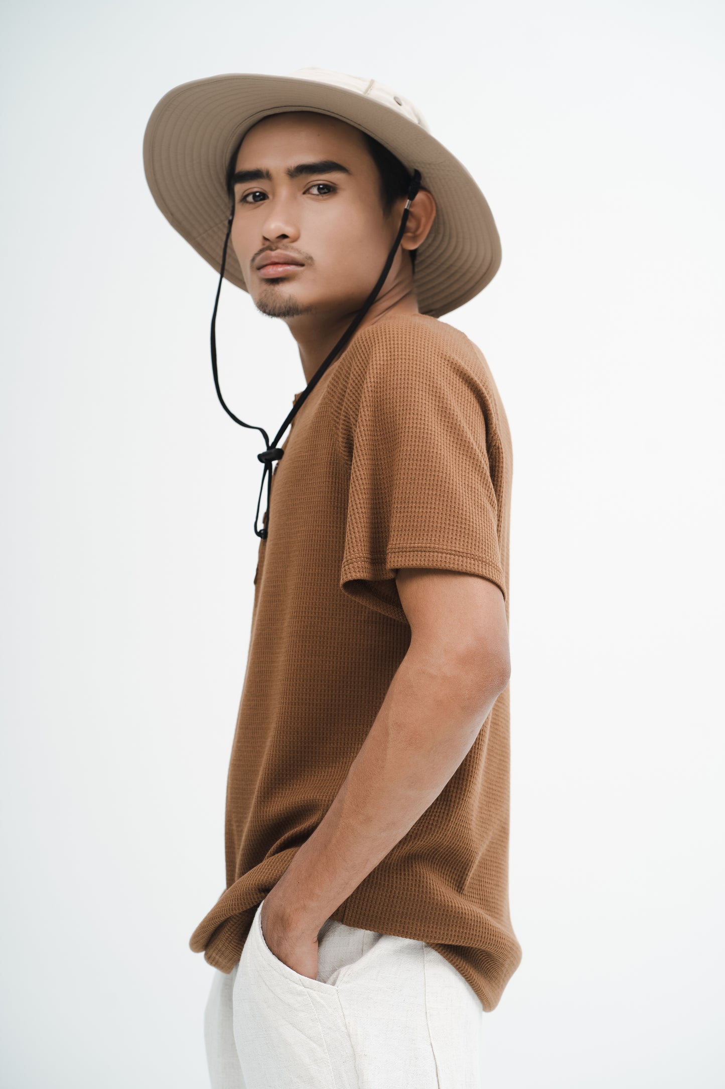 Teruna Waffle Men Collar Shirt in Brown