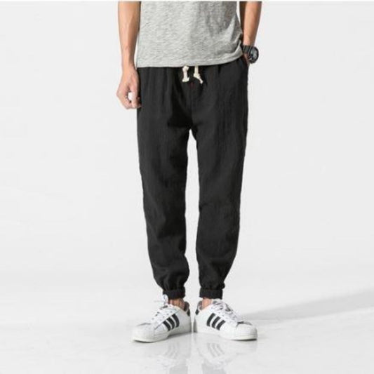 Linen Cuffed Pant in Black