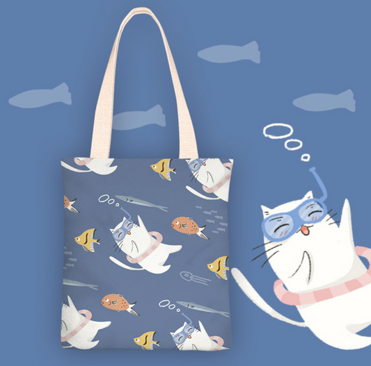 Swimming Cat Canvas Bag (Pre-Order)