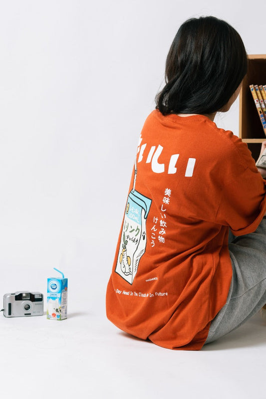 Meow Drinks Oversized Tee in Orange (Size M & L)